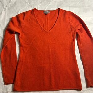 Neiman Marcus Cashmere Sweater V Neck Long Sleeve Orange Knit Top